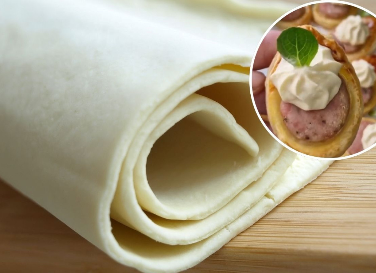 ciasto francuskie z białą kiełbasą