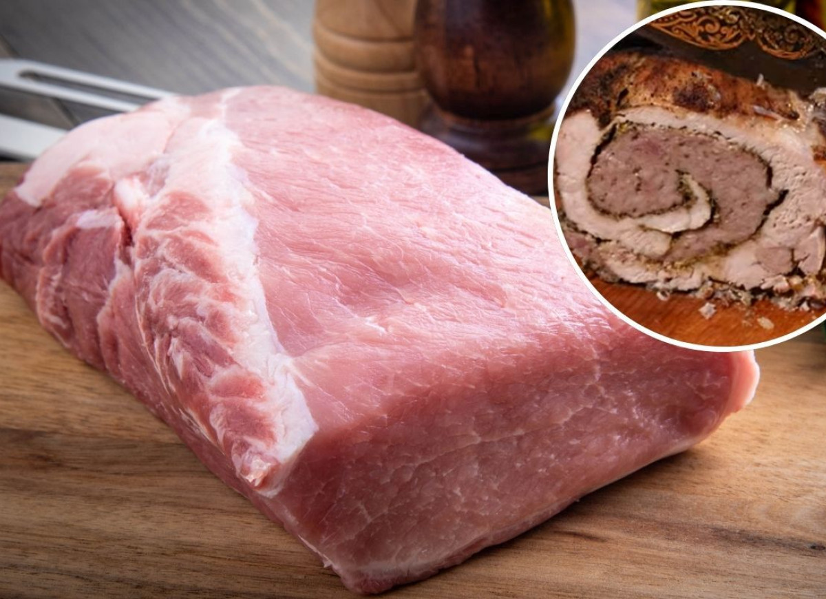 schab nadziewany białą kiełbasą